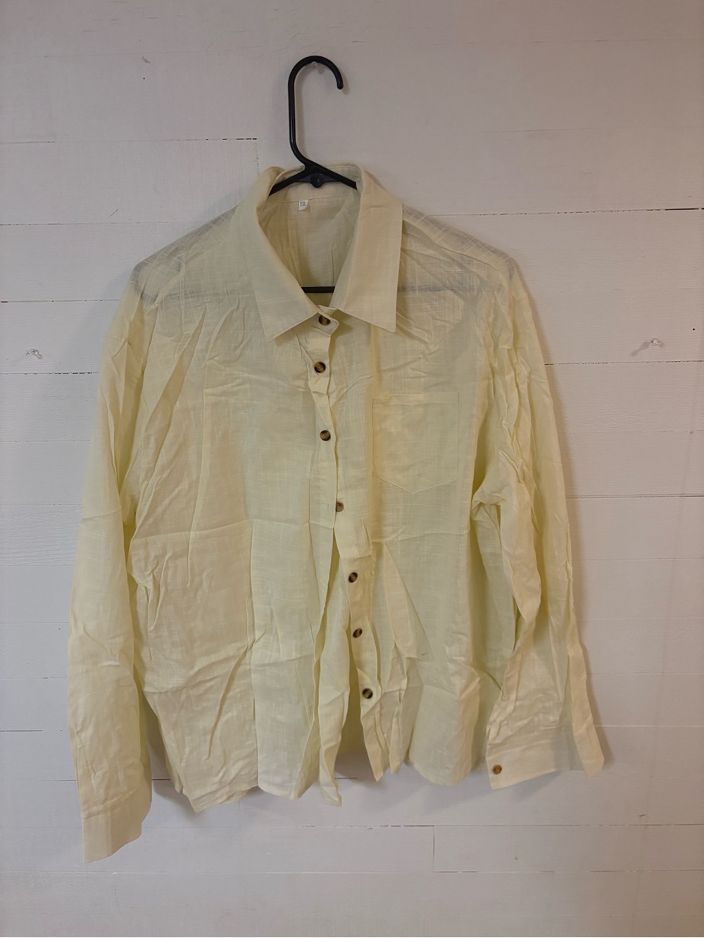Light Yellow Cotton Button Down Shirt Women’s 5XL